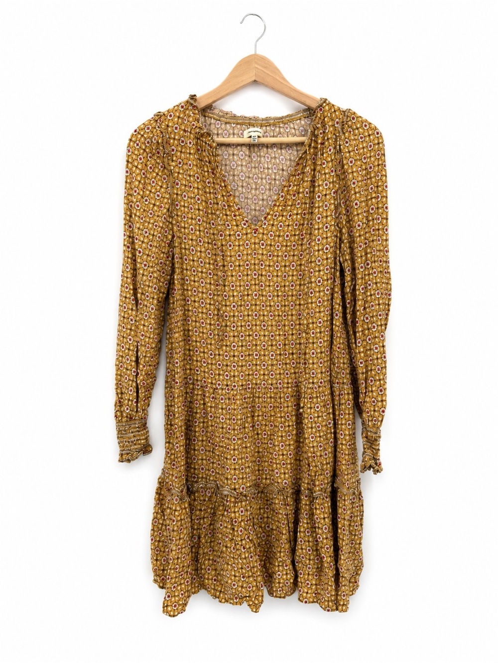 Max Studio Floral Smocked Long Sleeve Mini Dress Size Medium Boho